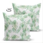 Çift Taraflı Beyaz Zemin Üzerinde Yeşil Yaprak Desenli Süet Yastık Kırlent Kılıfı Realhomes