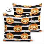 Çift Taraflı Beyaz Zemin Üzerinde Siyah Çizgili Bal Kabağı Desenli Süet Yastık Kırlent Kılıfı Realhomes