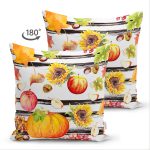 Çift Taraflı Beyaz Zemin Üzerinde Siyah Çizgili Bal Kabağı Desenli Süet Yastık Kırlent Kılıfı Realhomes