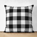 - Suet-K-8522-Gorsel1 - Realhomes  Çift Taraflı Beyaz Zeminli Siyah Ekose Desenli Dijital Baskılı Modern Süet Yastık Kırlent Kılıfı Realhomes