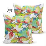 - Suet-K-8524-Gorsel2 - Realhomes Çift Taraflı Beyaz Zeminli Renkli Yaprak Desenli Dijital Baskılı Modern Süet Yastık Kırlent Kılıfı Realhomes
