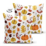 - Suet-K-8527-Gorsel2 - Realhomes Çift Taraflı Beyaz Zemin Üzerinde Sonbahar Desenli Bal Kabağı Modern Süet Yastık Kırlent Kılıfı Realhomes