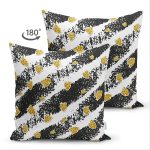 Çift Taraflı Beyaz Zemin Üzerinde Siyah Çizgili Gold Detaylı Çilek Desenli Süet Yastık Kılıfı Realhomes