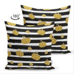 Çift Taraflı Beyaz Zemin Üzerinde Gold Detaylı Bal Kabağı Desenli Süet Yastık Kırlent Kılıfı Realhomes