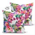 Çift Taraflı Beyaz Zemin Üzerinde Rengarenk Çiçek Desenli Süet Yastık Kırlent Kılıfı Realhomes