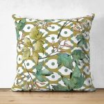 - Suet-K-8538-Gorsel1 - Realhomes Çift Taraflı Beyaz Zemin Üzerinde Yeşil Puantiyeli Yaprak Desenli Süet Yastık Kırlent Kılıfı Realhomes
