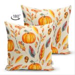 - Suet-K-8539-Gorsel2 - Realhomes Çift Taraflı Renkli Zeminli Bal Kabağı Desenli Dijital Baskılı Modern Süet Yastık Kırlent Kılıfı Realhomes