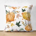 - Suet-K-8541-Gorsel1 - Realhomes Çift Taraflı Beyaz Zeminli Bal Kabağı Desenli Dijital Baskılı Modern Süet Yastık Kırlent Kılıfı Realhomes