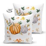 - Suet-K-8543-Gorsel2 - Realhomes Çift Taraflı Beyaz Zeminli Bal Kabağı Desenli Dijital Baskılı Modern Süet Yastık Kırlent Kılıfı Realhomes