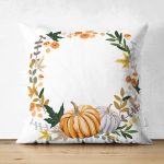 Çift Taraflı Beyaz Zeminli Bal Kabağı Desenli Dijital Baskılı Modern Süet Yastık Kırlent Kılıfı Realhomes