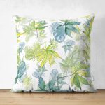 - Suet-K-8548-Gorsel1 - Realhomes Çift Taraflı Beyaz Zemin Üzerinde Yeşil Renkli Yaprak Desenli Modern Süet Yastık Kırlent Kılıfı Realhomes