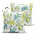 - Suet-K-8548-Gorsel2 - Realhomes Çift Taraflı Beyaz Zemin Üzerinde Yeşil Renkli Yaprak Desenli Modern Süet Yastık Kırlent Kılıfı Realhomes