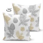 - Suet-K-8549-Gorsel2 - Realhomes  Çift Taraflı Beyaz Zemin Üzerinde Gold Detaylı Kozalak Desenli Modern Süet Yastık Kırlent Kılıfı Realhomes
