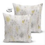 - Suet-K-8554-Gorsel2 - Realhomes Çift Taraflı Renkli Zemin Üzerinde Yaprak Desenli Dijital Baskılı Modern Süet Yastık Kırlent Kılıfı Realhomes