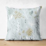 Çift Taraflı Renkli Zemin Üzerinde Yaprak Desenli Dijital Baskılı Modern Süet Yastık Kırlent Kılıfı Realhomes