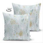 Çift Taraflı Renkli Zemin Üzerinde Yaprak Desenli Dijital Baskılı Modern Süet Yastık Kırlent Kılıfı Realhomes
