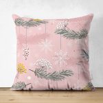 Çift Taraflı Renkli Zemin Üzerinde Kartane Desenli Yaprak Motifli Süet Yastık Kırlent Kılıfı Realhomes