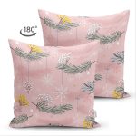 Çift Taraflı Renkli Zemin Üzerinde Kartane Desenli Yaprak Motifli Süet Yastık Kırlent Kılıfı Realhomes