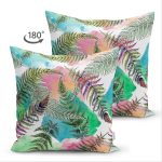 - Suet-K-8560-Gorsel2 - Realhomes Çift Taraflı Beyaz Zemin Üzerinde Renkli Soyut Çizimli Yaprak Desenli Süet Yastık Kırlent Kılıfı Realhomes