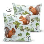 - Suet-K-8561-Gorsel2 - Realhomes Çift Taraflı Beyaz Zemin Üzerinde Sincap Desenli Dijital Baskılı Modern Süet Yastık Kırlent Kılıfı Realhomes