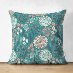 - Suet-K-8562-Gorsel1 - Realhomes  Çift Taraflı Renkli Zemin Üzerinde Yaprak Desenli Dijital Baskılı Modern Süet Yastık Kırlent Kılıfı Realhomes