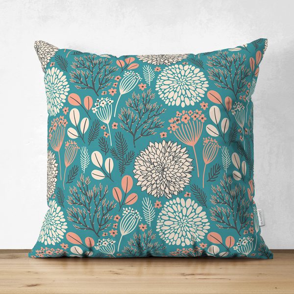 - Suet-K-8562-Gorsel1 - Realhomes  Çift Taraflı Renkli Zemin Üzerinde Yaprak Desenli Dijital Baskılı Modern Süet Yastık Kırlent Kılıfı Realhomes