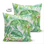 - Suet-K-8564-Gorsel2 - Realhomes Çift Taraflı Beyaz Zemin Üzerinde Yeşil Yaprak Desenli Süet Yastık Kırlent Kılıfı Realhomes