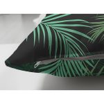 Çift Taraflı Siyah Zemin Üzerinde Yeşil Yaprak Desenli Süet Yastık Kırlent Kılıfı Realhomes