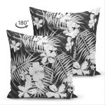 Çift Taraflı Siyah Zeminli Beyaz Çiçek Desenli Dijital Baskılı Modern Süet Yastık Kırlent Kılıfı Realhomes