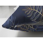 Çift Taraflı Mavi Zemin Üzerinde Gold Detaylı Yaprak Desenli Modern Süet Yastık Kırlent Kılıfı Realhomes