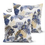 Çift Taraflı Beyaz Zemin Üzerinde Gold Detaylı Yaprak Desenli Modern Süet Yastık Kırlent Kılıfı Realhomes