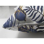 Çift Taraflı Beyaz Zemin Üzerinde Gold Detaylı Yaprak Desenli Modern Süet Yastık Kırlent Kılıfı Realhomes