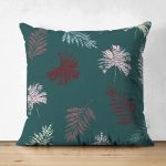 Çift Taraflı Renkli Zemin Üzerinde Pastel Renkli Yaprak Desenli Modern Süet Yastık Kırlent Kılıfı Realhomes