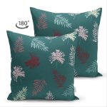 Çift Taraflı Renkli Zemin Üzerinde Pastel Renkli Yaprak Desenli Modern Süet Yastık Kırlent Kılıfı Realhomes