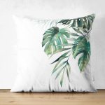 - Suet-K-8578-Gorsel1 - Realhomes Çift Taraflı Beyaz Zemin Üzerinde Yaprak Desenli Dijital Baskılı Modern Süet Yastık Kırlent Kılıfı Realhomes