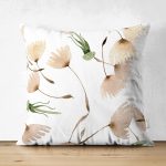 - Suet-K-8582-Gorsel1 - Realhomes  Çift Taraflı Beyaz Zemin Üzerinde Çiçek Desenli Dijital Baskılı Modern Süet Yastık Kırlent Kılıfı Realhomes