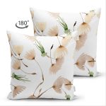 - Suet-K-8582-Gorsel2 - Realhomes  Çift Taraflı Beyaz Zemin Üzerinde Çiçek Desenli Dijital Baskılı Modern Süet Yastık Kırlent Kılıfı Realhomes
