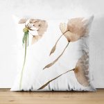 Çift Taraflı Beyaz Zemin Üzerinde Çiçek Desenli Dijital Baskılı Modern Süet Yastık Kırlent Kılıfı Realhomes