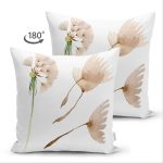 Çift Taraflı Beyaz Zemin Üzerinde Çiçek Desenli Dijital Baskılı Modern Süet Yastık Kırlent Kılıfı Realhomes