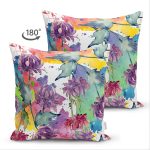 Çift Taraflı Beyaz Zemin Üzerinde Rengarenk Soyut Çizimli Çiçek Desenli Süet Yastık Kırlent Kılıfı Realhomes