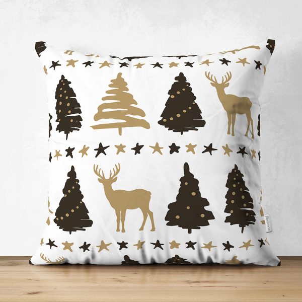 Çift Taraflı Beyaz Zemin Üzerinde Geyik Desenli Dijital Baskılı Modern Süet Yastık Kırlent Kılıfı Realhomes