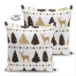Çift Taraflı Beyaz Zemin Üzerinde Geyik Desenli Dijital Baskılı Modern Süet Yastık Kırlent Kılıfı Realhomes