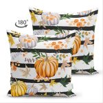 - Suet-K-8598-Gorsel2 - Realhomes Çift Taraflı Beyaz Zemin Üzerinde Siyah Çizgili Bal Kabağı Desenli Süet Yastık Kırlent Kılıfı Realhomes