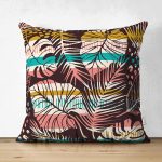 Çift Taraflı Siyah Zemin Üzerinde Yaprak Desenli Dijital Baskılı Modern Süet Yastık Kırlent Kılıfı Realhomes