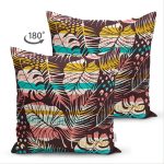 Çift Taraflı Siyah Zemin Üzerinde Yaprak Desenli Dijital Baskılı Modern Süet Yastık Kırlent Kılıfı Realhomes