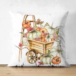 - Suet-K-8602-Gorsel1 - Realhomes Çift Taraflı Beyaz Zeminli Balkabağı Desenli Dijital Baskılı Modern Süet Yastık Kırlent Kılıfı Realhomes