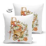 - Suet-K-8602-Gorsel2 - Realhomes Çift Taraflı Beyaz Zeminli Balkabağı Desenli Dijital Baskılı Modern Süet Yastık Kırlent Kılıfı Realhomes