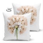 Çift Taraflı Beyaz Zemin Üzerinde Çiçek Desenli Dijital Baskılı Modern Süet Yastık Kırlent Kılıfı Realhomes