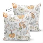 - Suet-K-8605-Gorsel2 - Realhomes Çift Taraflı Beyaz Zeminli Balkabağı Desenli Dijital Baskılı Modern Süet Yastık Kırlent Kılıfı Realhomes