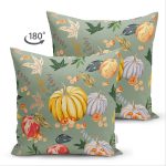 Çift Taraflı Renkli Zeminli Bal Kabağı Desenli Dijital Baskılı Modern Süet Yastık Kırlent Kılıfı Realhomes